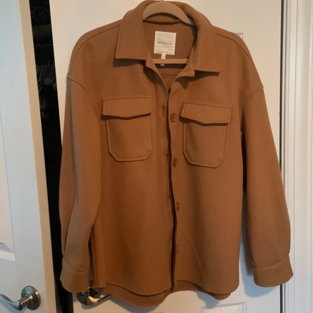 Avec les Filles tan cozy shacket / shirt jacket sz L